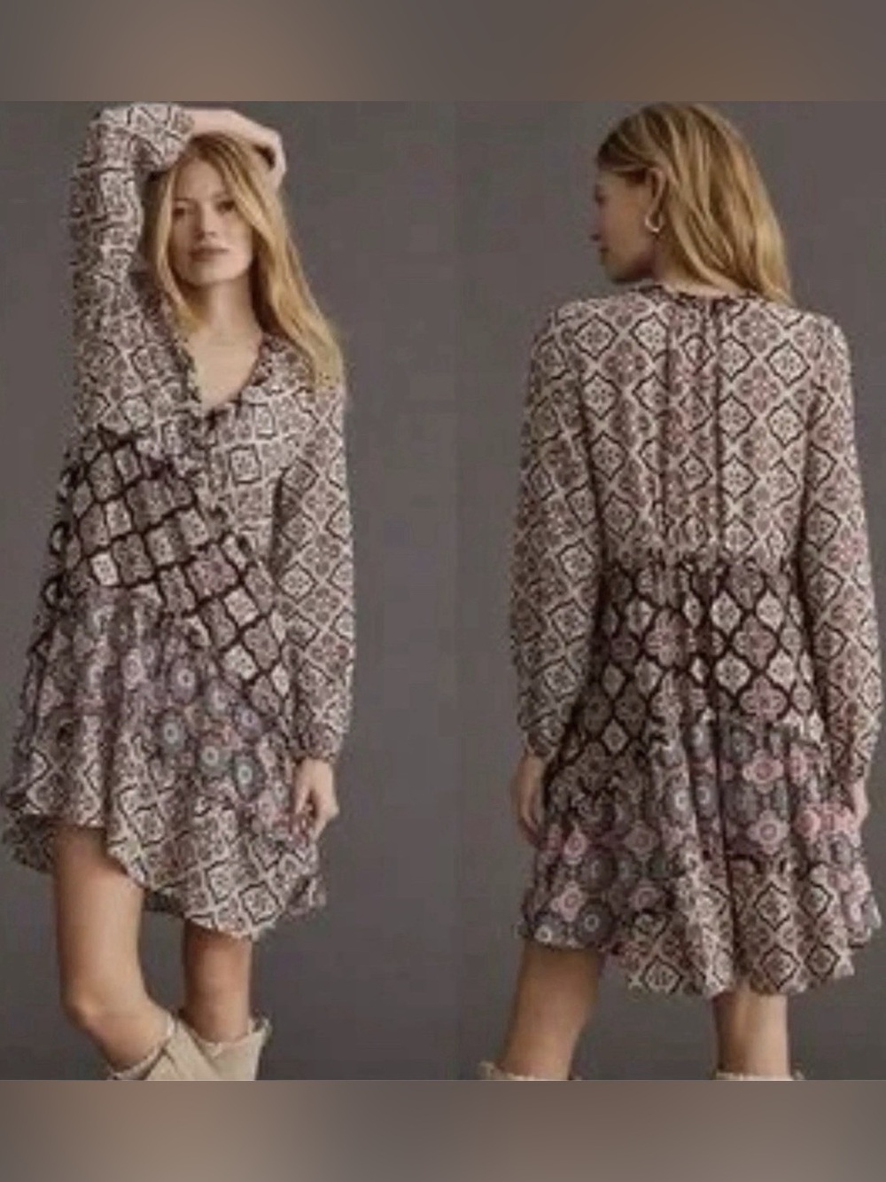 Anthropologie Boho Tiered V-neck Mini Dress Size XL